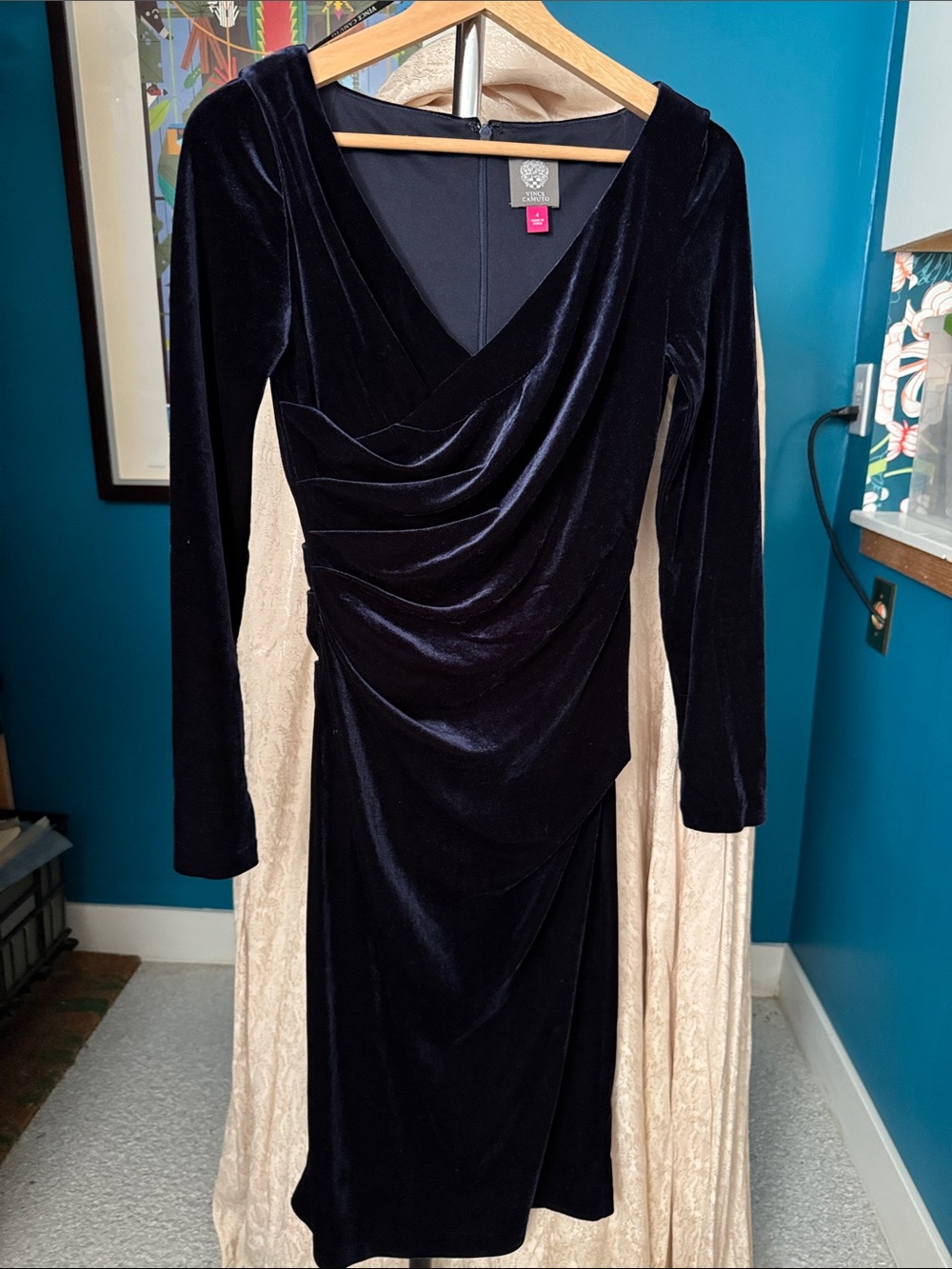 Vince Camuto W4 dark blue velveteen party dress